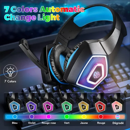 Vista 2 de Auriculares para juegos con micrófono para Xbox One PS4 PS5 PC Switch Tablet Smartphone, auriculares estéreo sobre la oreja graves 0.138in