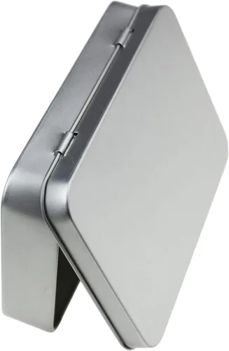 Vista 7 de 12 recipientes rectangulares de metal vacíos con bisagras para necesidades básicas, organizador de almacenamiento para el hogar, juego de mini