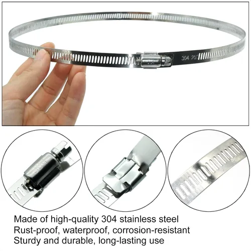 Vista 3 de 6 abrazaderas de metal ajustables de acero inoxidable 304 de 7.8 pulgadas/7.874 in, abrazaderas de manguera de engranaje helicoidal de alta