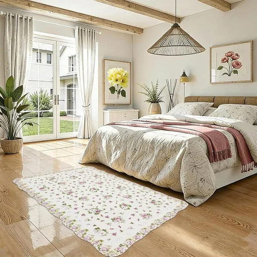 Vista 5 de USTIDE Alfombra de algodón natural de 3 x 5 con diseño de flores de rosas, capullos de flores de rosas desgastadas, lavable a máquina