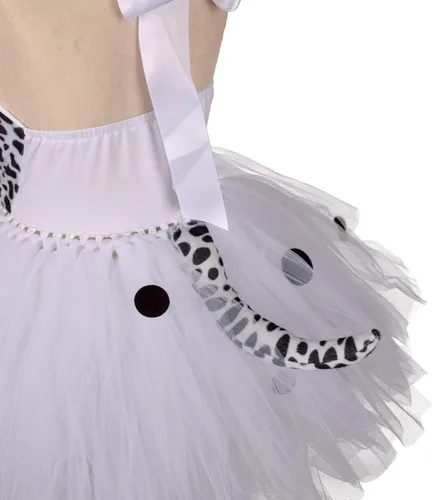 Vista 5 de Vestido de tutú esponjoso de perro dálmata para niñas, accesorios de disfraz de Halloween, fiesta de cumpleaños, diadema y cola