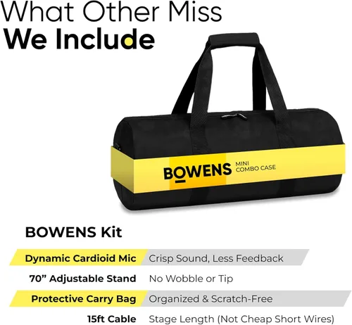 Vista 7 de Bowens Micrófono dinámico para cantar con soporte de micrófono ajustable (18-70 pulgadas), pluma de 17 pulgadas, micrófono de mano para altavoces