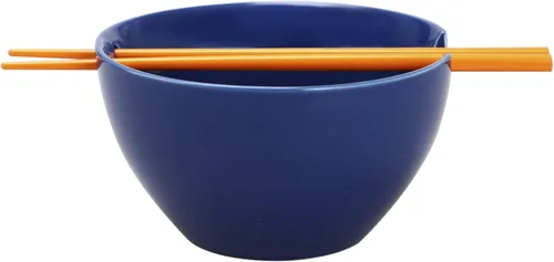 Vista 2 de Bioworld Naruto Uzumaki Comiendo Fideos 20 oz Ramen Bowl Con Palillos