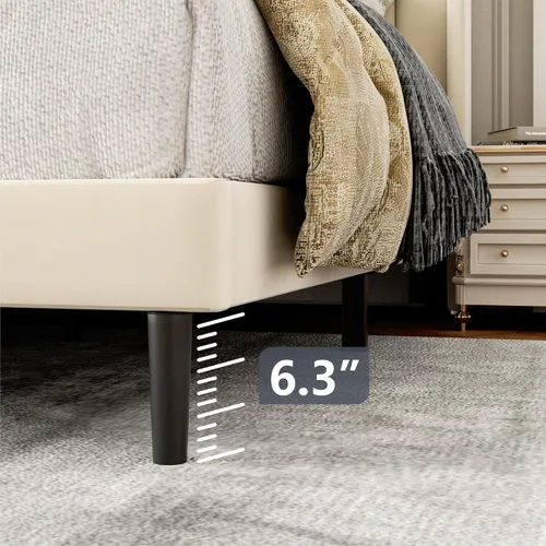 Vista 38 de Base de cama tamaño Queen con cabecera tapizada con respaldo de ala, plataforma de fácil montaje, soporte de listones de madera, no necesita somier