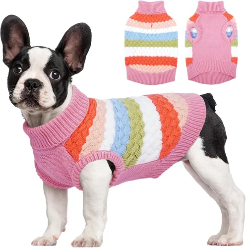 Vista 28 de Kuoser Suéter para perro, suéteres de Navidad para perros extra pequeños, suéter suave y cálido para perros, chaleco de punto trenzado colorido