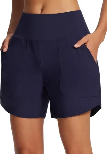 BALEAF Women's 5 inch High Waisted Quick Dry Swim Board Shorts UPF 50+ Modest Swimsuit Bottoms Beach Trunks with Pockets