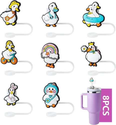 Vista 13 de Cubiertas de pajita de 8 piezas de la serie de baloncesto para vaso Stanley, tapa de pajita de 0.4in/10mm de diámetro, compatible con vaso Stanley