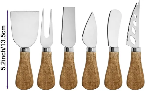 Vista 2 de Juego de accesorios para tabla de charcutería, cuchillos esparcidores de acero inoxidable con asas de madera, mini pinzas para servir, cucharas