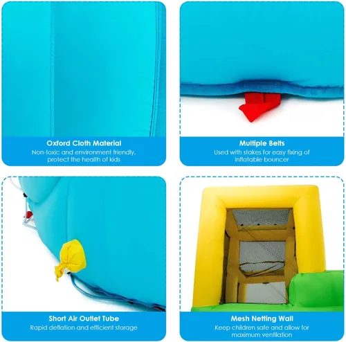 Vista 7 de Boundtech - Casa inflable para saltar, para usar en la alberca, con dos toboganes, pared de escalada, aro de baloncesto, alberca para sambullirse