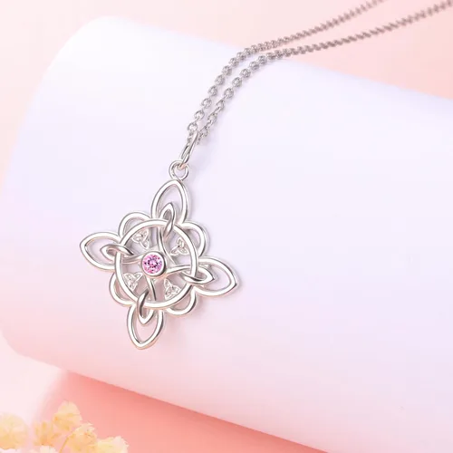 Vista 4 de FLYOW Collar de plata de ley 925 con circonita cúbica para el mes de nacimiento para mujer, regalo de cumpleaños
