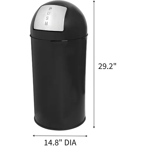 Vista 3 de Genuine Joe Receptáculo negro con tapa redonda y apertura de empuje, 12 galones