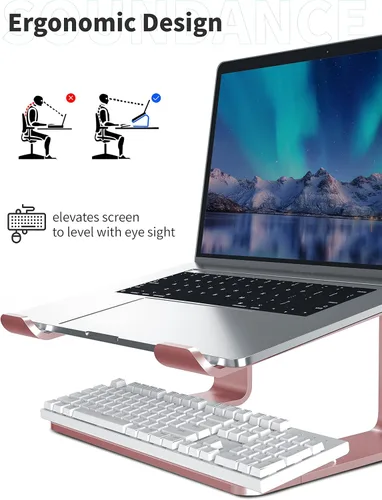 Vista 3 de SOUNDANCE Soporte para laptop, elevador de aluminio para computadora, elevador ergonómico para computadoras portátiles, soporte de metal compatible