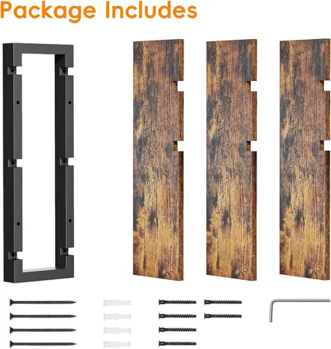 Vista 8 de Homode Estantes flotantes para pared, estantes de pared de madera para baño, estantes de 3 niveles para decoración de pared, estante de Marrón