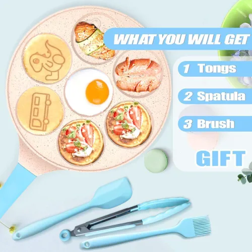 Vista 2 de Sartén para huevos de dinosaurio, sartén para tortillas, 7 tazas, sartén para panqueques para huevos, panqueques, plett, crepes antiadherente