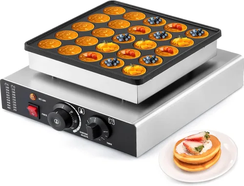 LANUEVA Mini panquequera holandesa con receta, 25 piezas de 1.8 pulgadas, máquina de panqueques eléctrica con revestimiento antiadherente, acero