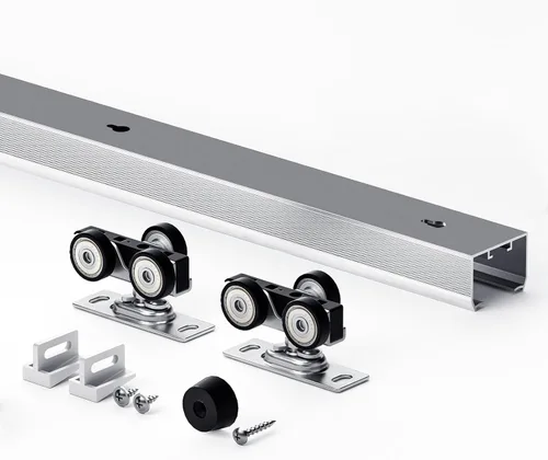 Vista 8 de EaseLife Kit de herrajes para puerta corrediza de 4 pies/48 pulgadas, grado comercial, kit de riel de caja de aluminio, se desliza suavemente