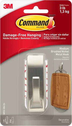 Vista 9 de Gancho de metal para baño Command Modern Reflections, pequeño, níquel satinado, 1 gancho con cinta resistente al agua (MR01-SN-BES)., MR02-ORB-ES