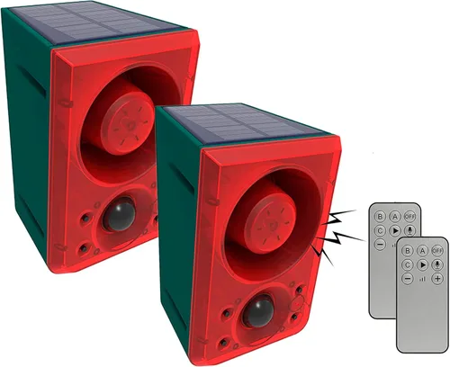 Vista 9 de Detector de movimiento solar, luz de sirena estroboscópica de seguridad de advertencia de sonido de 130 db, sonido de ladridos de perro de disparo