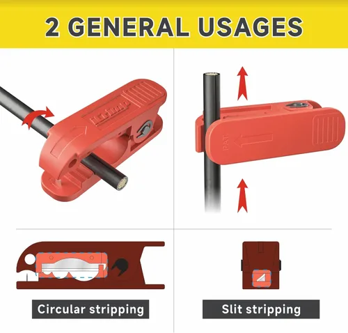 Vista 5 de iCrimp Pelacables redondo para AWG 12 a 4/0, pelacables ajustables, herramienta de pelado de cables con 2 cuchillas de repuesto