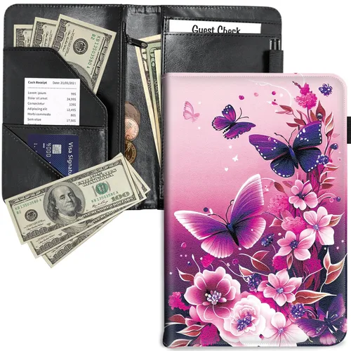 Vista 9 de RYUITHDJP Libreta para mesera, libros de camarera con bolsillo con cremallera, diseño de gato, organizador de libros de servicio, restaurante