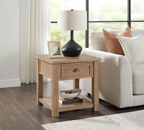 Vista 9 de Martin Svensson Home Mesa auxiliar de madera maciza, color negro con tapa marrón