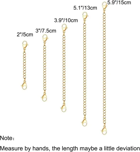 Vista 5 de 5 piezas extensores de cadena de collar de acero inoxidable dorado extensores de collar para pulsera tobillera extensores de cadena de acero
