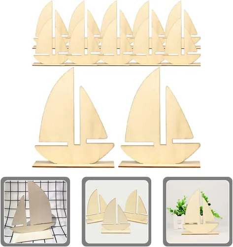 Vista 7 de Juguetes de playa para niños, 10 piezas de madera sin terminar, decoración de barco de madera para pintar para artes, manualidades, proyectos