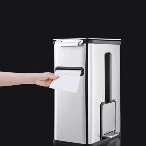 Vista 5 de Garbage Cans Automatic Opening Stainless Steel Bin,1.8 Gallon Capacity,Bring Your Own Tissue Holder Toilet Brush Waste Basket (Color : Champagne)