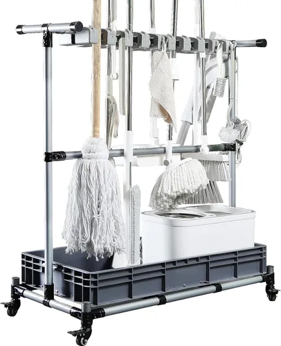 Generic Carrito de limpieza multifuncional y organizador de herramientas - Soporte para escoba y fregona
