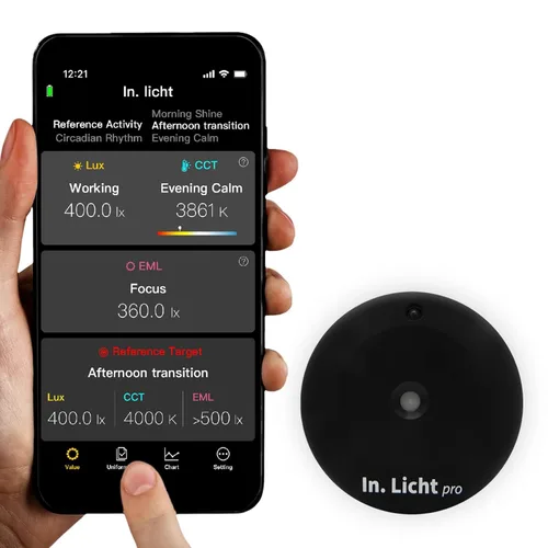 Medidor de Luz EML Portátil Pro Sensor Lúmenes Lux Temperatura de Color CCT Contraste Uniformidad Medición para Arquitectura Diseño de Iluminación