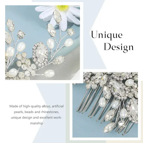 Vista 6 de Casdre Peine de pelo de novia de cristal, accesorios para el cabello para mujeres y niñas (A plateado)