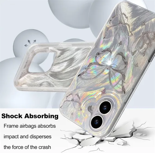 Vista 470 de I-MGAE-IN-AR - Funda diseñada para iPhone 12 y 12 Pro, diseño de mariposa plateada brillante, funda protectora de poliuretano termoplástico, suave