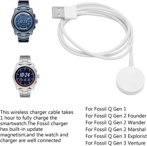 Vista 3 de GOWENIC Fossil Gen 1 2 3 Cargador de reloj inteligente, cable de carga USB magnético para soporte de cargador Fossil Gen (blanco)