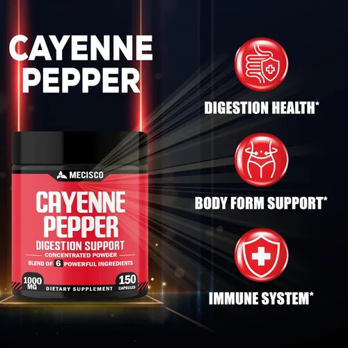 Vista 3 de Mecisco Cápsulas de pimienta de cayena con raíz de jengibre, raíz de remolacha y pimienta negra y más - 150 cápsulas - 6 en 1