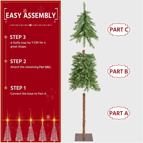 Vista 4 de Yaheetech Árbol de Navidad delgado preiluminado de 6 pies con 175 luces cálidas, árbol de Navidad artificial para decoración navideña con 442 puntas