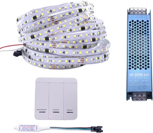 Vista 10 de 32.8 ft/Roll DC24V WS2811 Horse Race - Tira LED de 120 leds/m, luz que fluye agua corriente con controlador de panel táctil, blanco natural, cálido