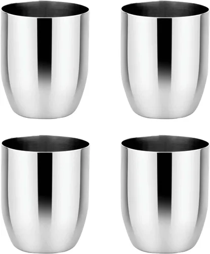 Ahimsa - Vasos de acero inoxidable para niños, 8 onzas, plata clásica, juego de 4
