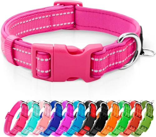 Vista 18 de azuza Collar reflectante para perro, collar acolchado de neopreno suave para mascotas con anillo de etiqueta de identificación, ajustable