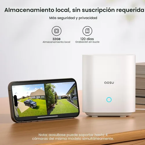 Vista 2 de aosu Cámaras de seguridad inalámbricas para exteriores, visión nocturna HD 2K, no requiere suscripción, batería de larga duración, visión amplia