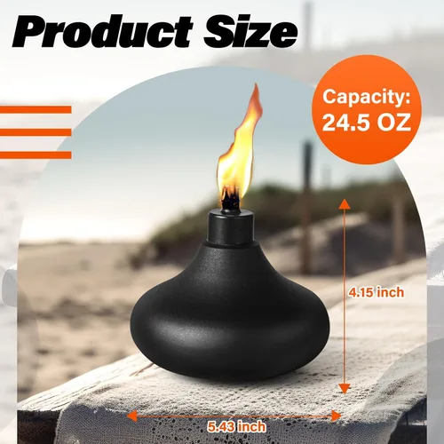 Vista 2 de Paquete de 2 antorchas de metal para mesa, antorchas de citronela de 24.5 onzas para exteriores, antorcha de luz de llama rellenable, antorcha