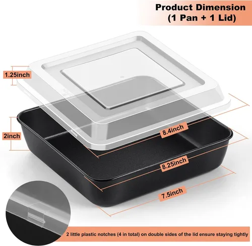 Vista 2 de TeamFar Molde cuadrado para hornear, molde para pasteles de 8 pulgadas con tapa con núcleo de acero inoxidable y revestimiento antiadherente
