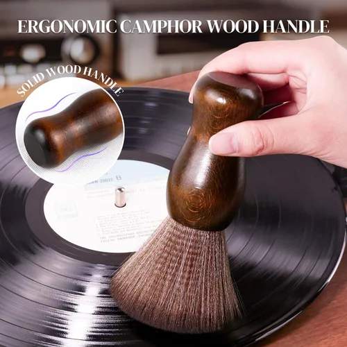 Vista 3 de Cepillo de Limpieza de Discos de Vinilo - Cepillo Limpiador de Vinilo Antiestático de Madera - Accesorios para Tocadiscos