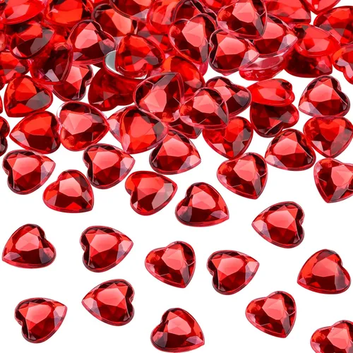 Vista 7 de Chengu 200 piezas de diamantes de imitación acrílicos 5D de corazón para San Valentín, cristales de San Valentín, parte trasera plana, corazón