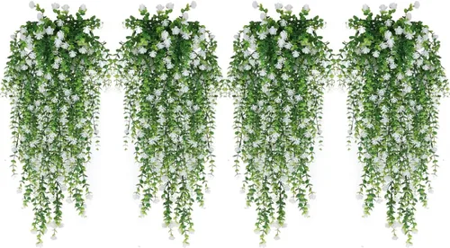 Vista 9 de WEISPARK Flores Colgantes Artificiales, 4 piezas de Guirnalda de Enredadera de Eucalipto Falsa, Plantas Plásticas de Decoración de Flores Fucsia-4
