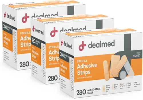 Vista 10 de Dealmed Paquete surtido de vendajes adhesivos flexibles, tiras de vendaje estériles con almohadilla antiadherente, sin látex, kit de primeros