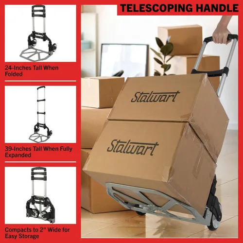 Vista 5 de Carro de mano plegable – Carrito Dolly con capacidad de 154 libras – Carro plegable de aluminio ligero y compacto con mango telescópico para mover