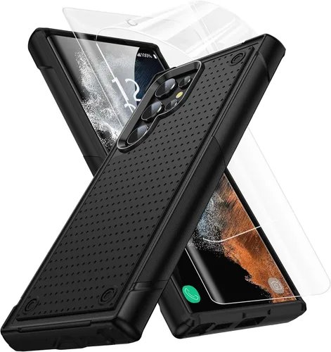 Vista 71 de Jeylly Funda para teléfono Galaxy S10, S10 con 2 protectores de pantalla de TPU suave, funda protectora delgada de doble capa con textura Un negro
