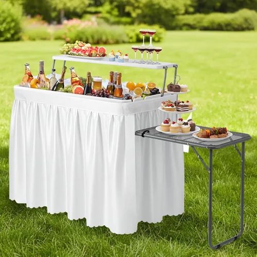 Vista 17 de VINGLI Mesa enfriadora portátil con estante de almacenamiento adicional, acero aleado, negro, modelo picetable