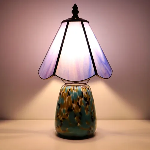 Vista 14 de Tiffany Lamp Stained Glass Mushroom Table Lamp 7X7X12 Inch Milky White Mini Night Light Glass Base Accent Light Suitable for Bedside Table Bedroom