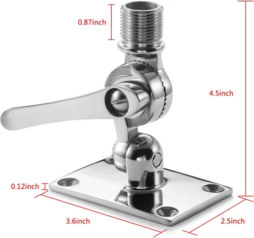 Vista 2 de ZOMCHAIN Soportes de antena VHF marinos, montaje de trinquete, montaje de base ajustable de acero inoxidable 316 para barco